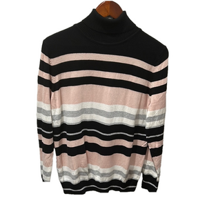 Joseph A striped Black and Pink Cowl Neck Sweater Womens size L GUC..